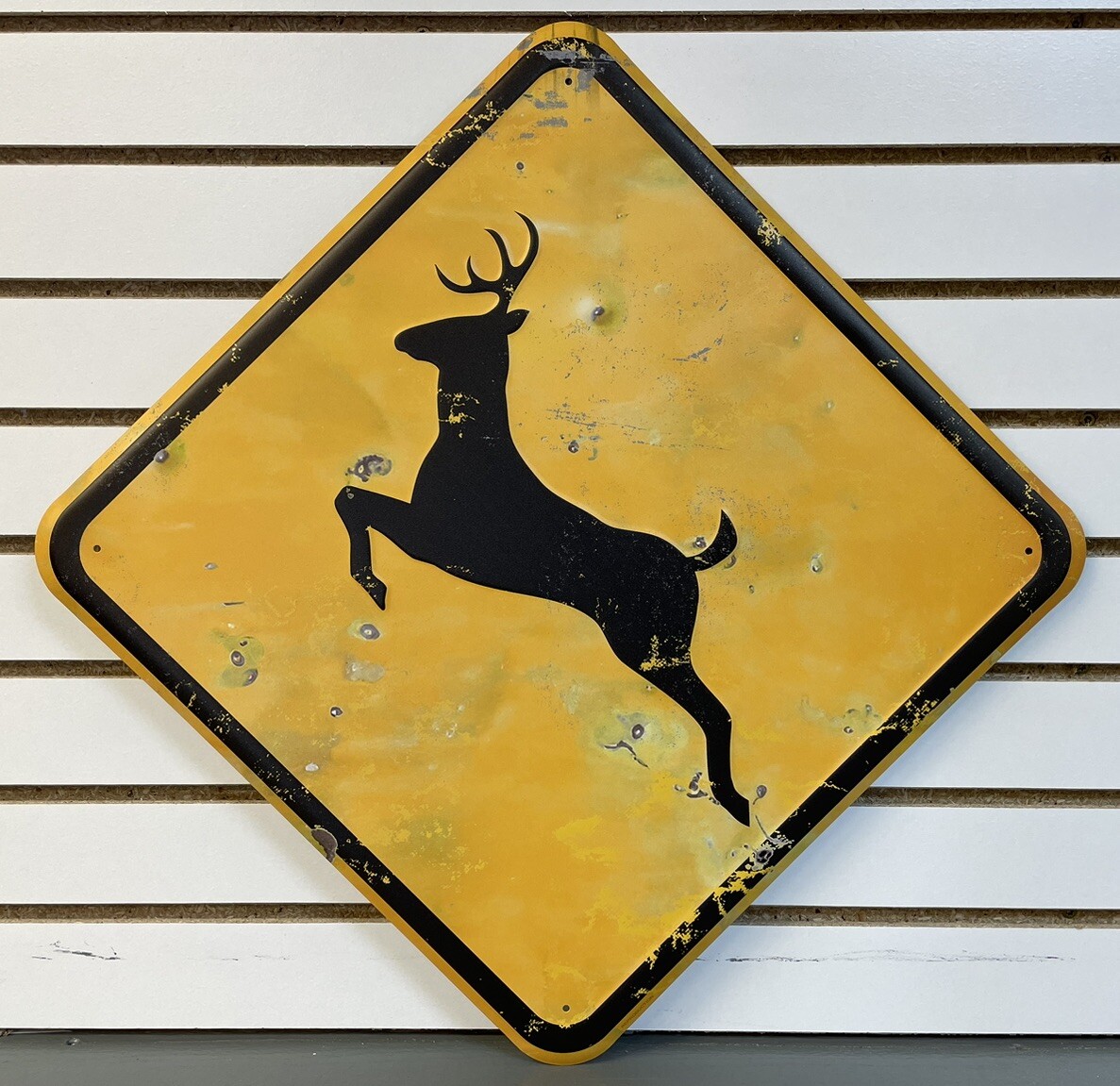 Distressed DEER CROSSING Metal Sign — Old Style, Hunting Cabin Wall Decor, 24”
