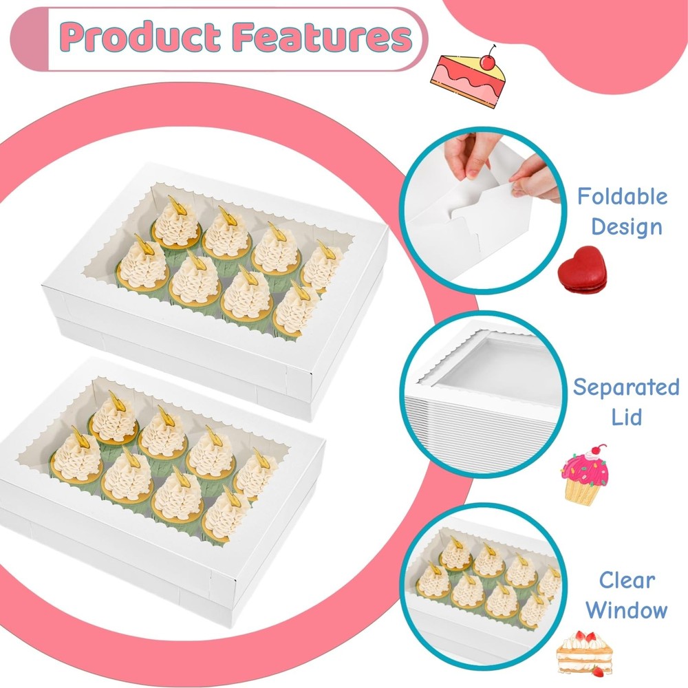 20 Pieces 14x10x4 Inch Cake Boxes, White Rectangle Quarter Sheet Bakery Boxes...
