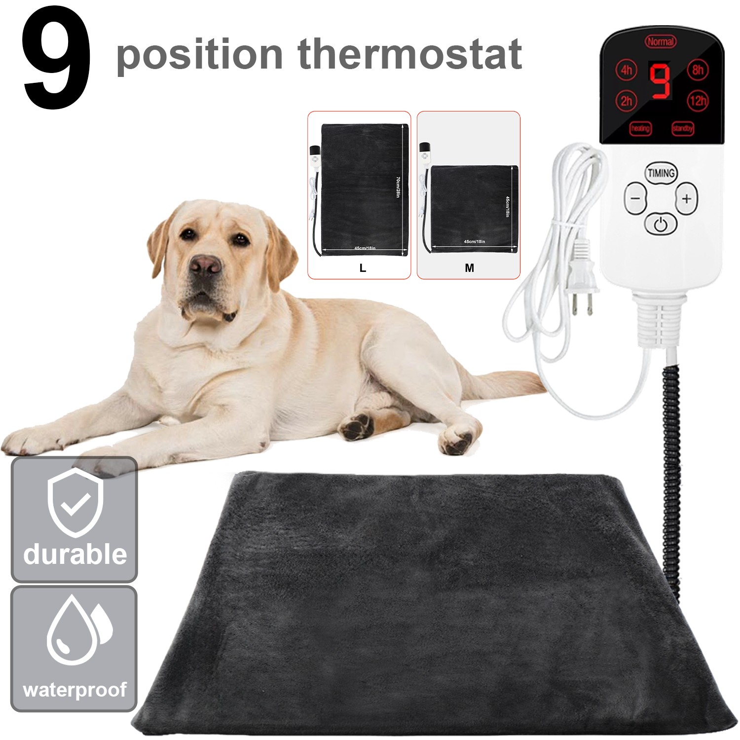 Digital Pet Electric Heating Pad Waterproof Dog Cat  Chew Resistant Cord Time
