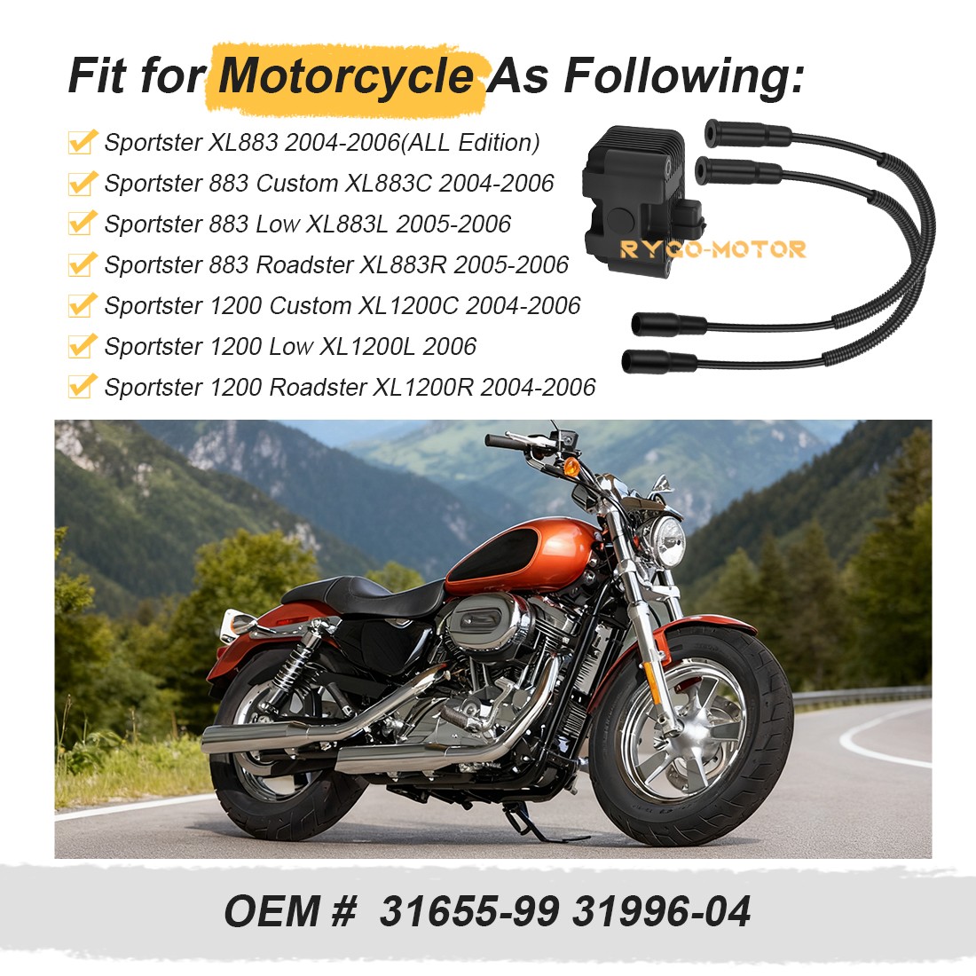 Dual Ignition Coil 31655-99 For Sportster 883 1200 Custom Low Roadster