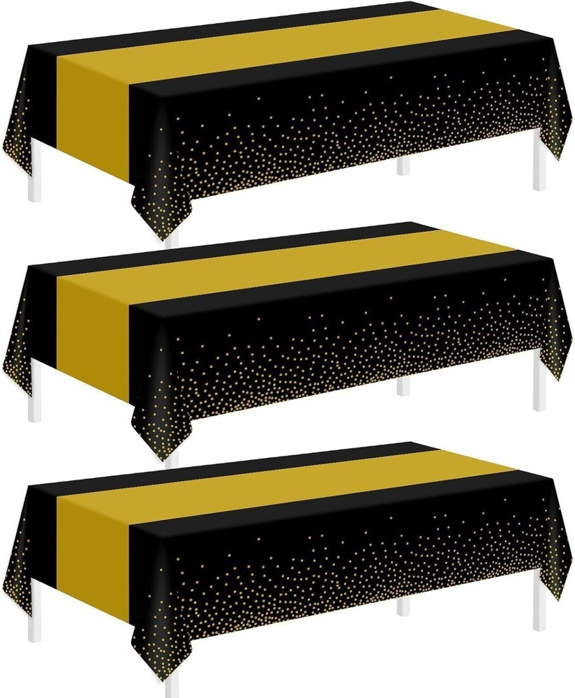Black Gold Plastic Tablecloths 54x108 3 Pack