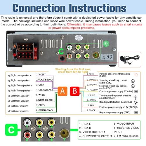 Universal Single Din Car Stereo with Wireless CarPlay & Android Auto 6.36 Inch
