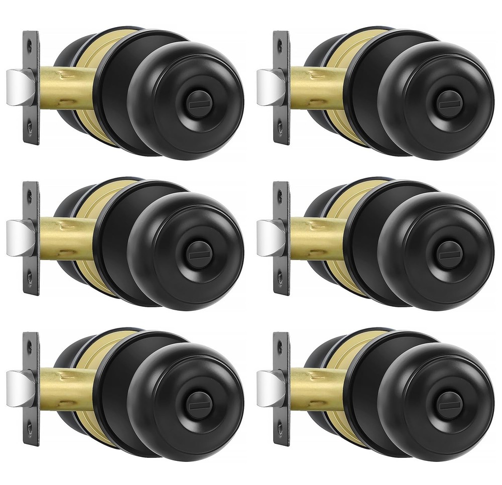 RAZCC Privacy Door Knobs, 6 Pack Matte Black Knobs with 6 Pack,