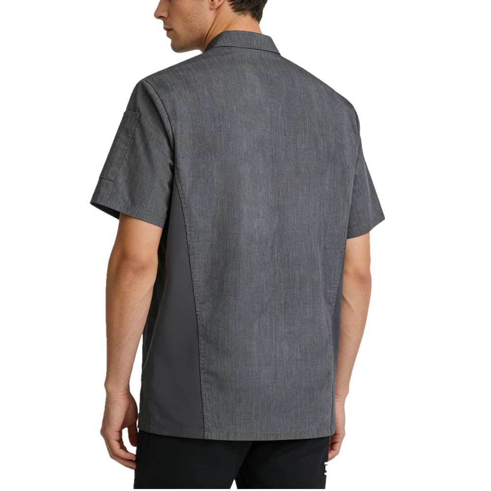 Men Short Sleeve Classic Chef Jacket Solid Color Work Shirts Kitchen Cook Bakery