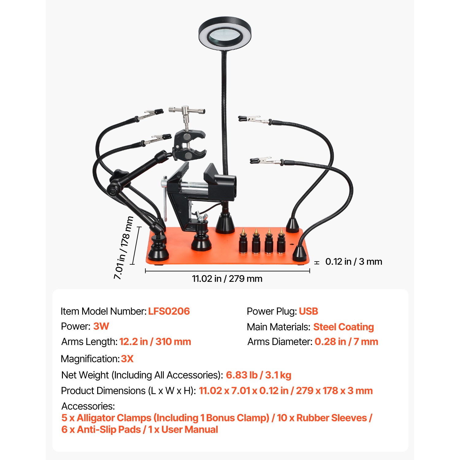 Magnetic Helping Hands Soldering Station Vise Magnifying Lamp 4 PCB Holder