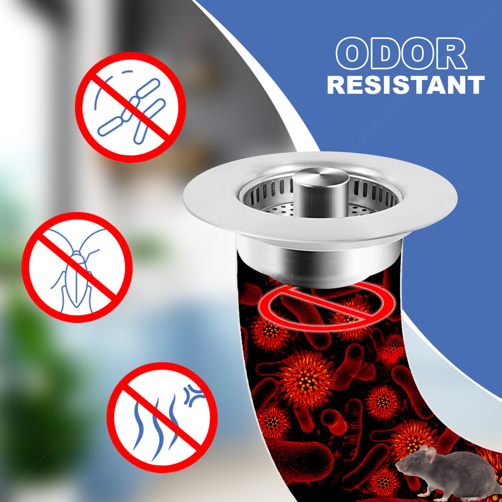 3 in 1 Kitchen Sink Drain Strainer Stopper Combo Pop Up Basket Stainless Steel