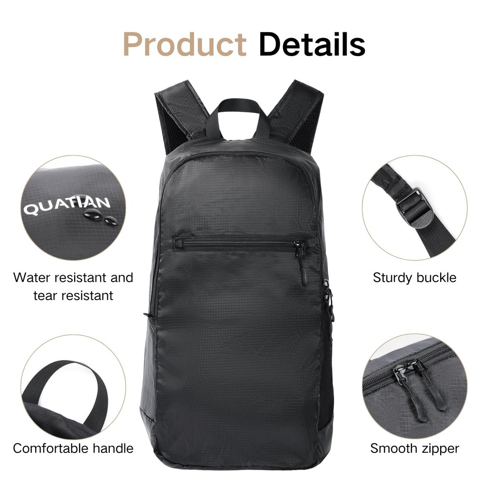 Lightweight Foldable Backpack – Water-Resistant Travel Daypack with Spacious ...