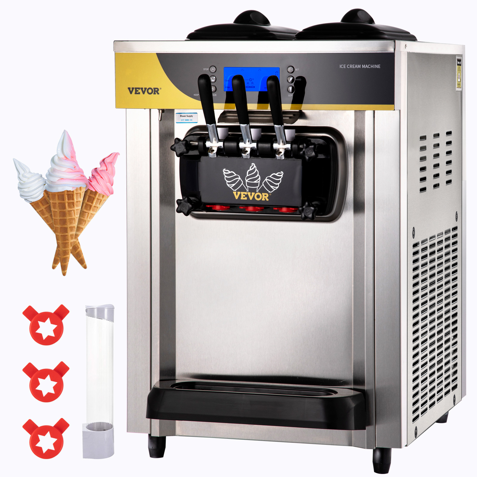 VEVOR Countertop Soft Serve Ice Cream Maker 22-30L/H 2200W Frozen Yogurt Machine