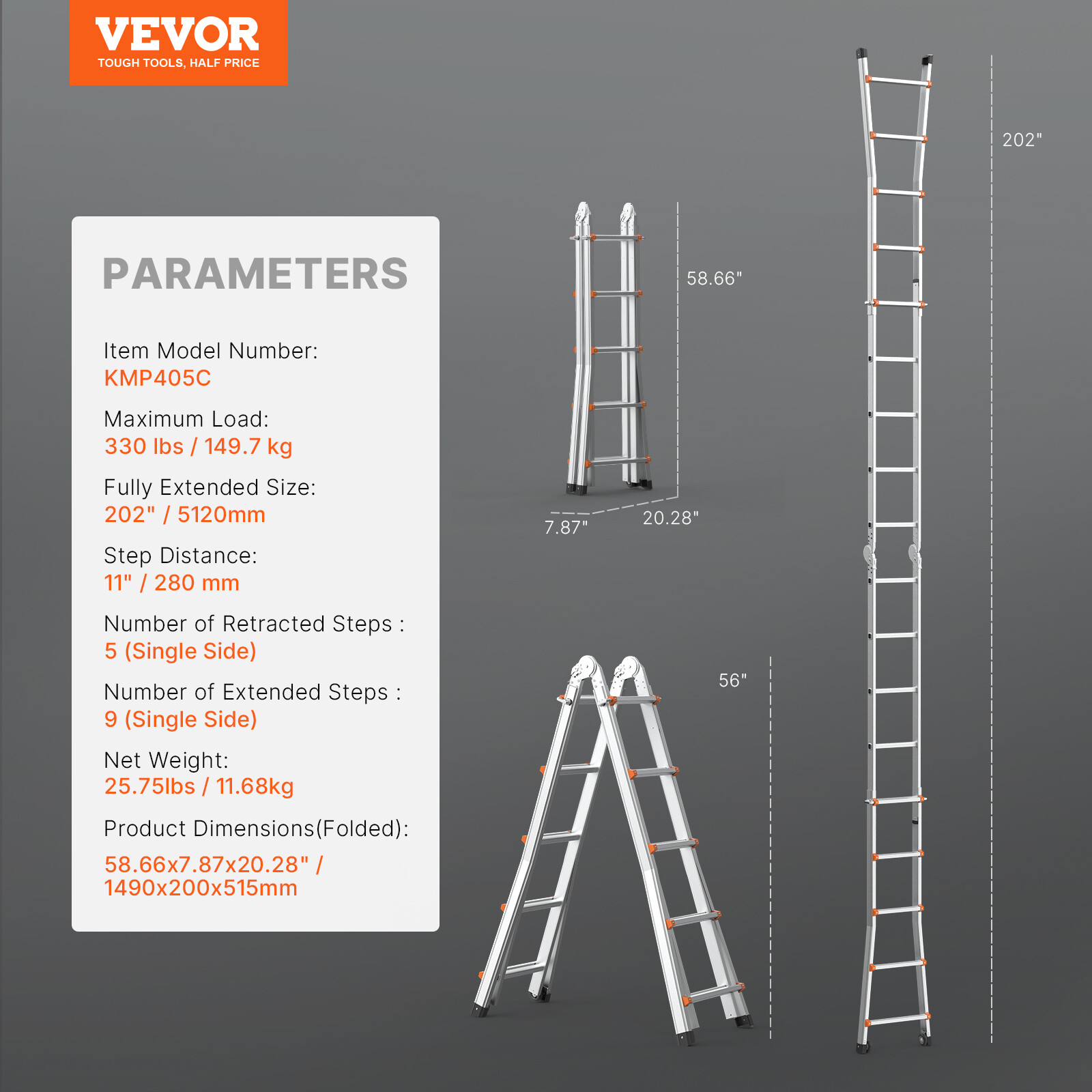 Telescoping Ladder A Frame 16.7 FT Extension Multi-Function for Homework