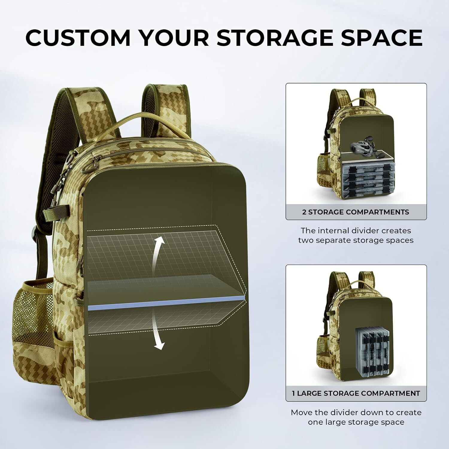 KastKing 50L Tackle Backpack Fishing Gear W/ 4 Boxes Bait Binder Rod Holders