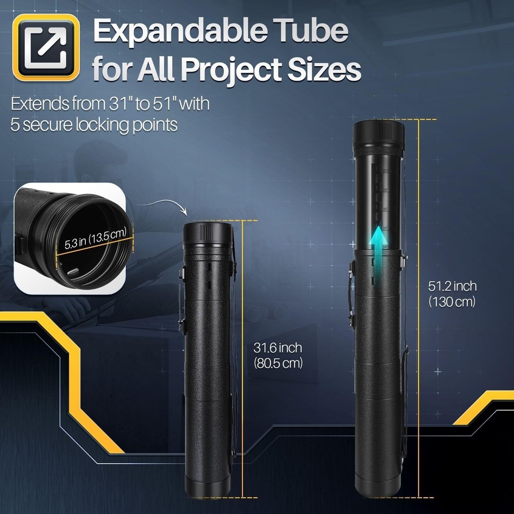 Flexzion Poster, Art, Document Tube with Strap, Expandable Extra Large