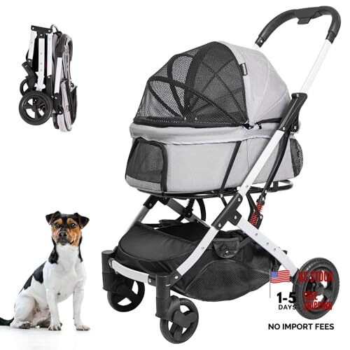 Pet Stroller for Medium Small Dog & Cat, Foldable Lightweight Dog Stroller Gray