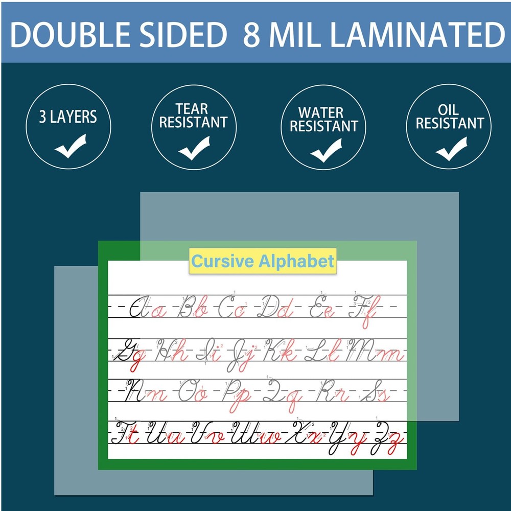 2 Pcs/set 26 Alphabet Cursive Training & Manuscript Chart for Classroom Decor