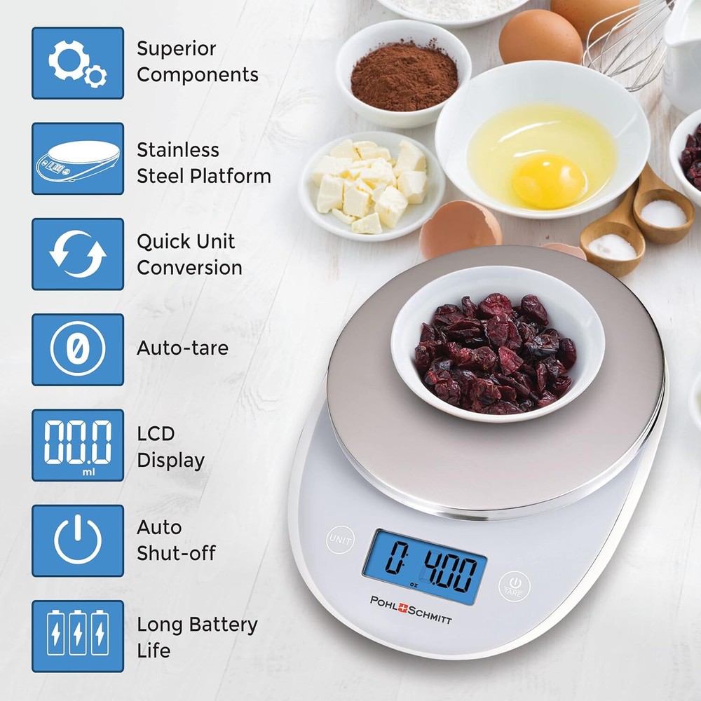 Digital Food Kitchen Scale Multi-function Grams Ounces Auto Shut-Off Stainless