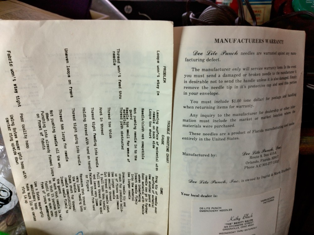 Dee Lite Punch Needle Embroidery Tool  Patterns Instruction Book