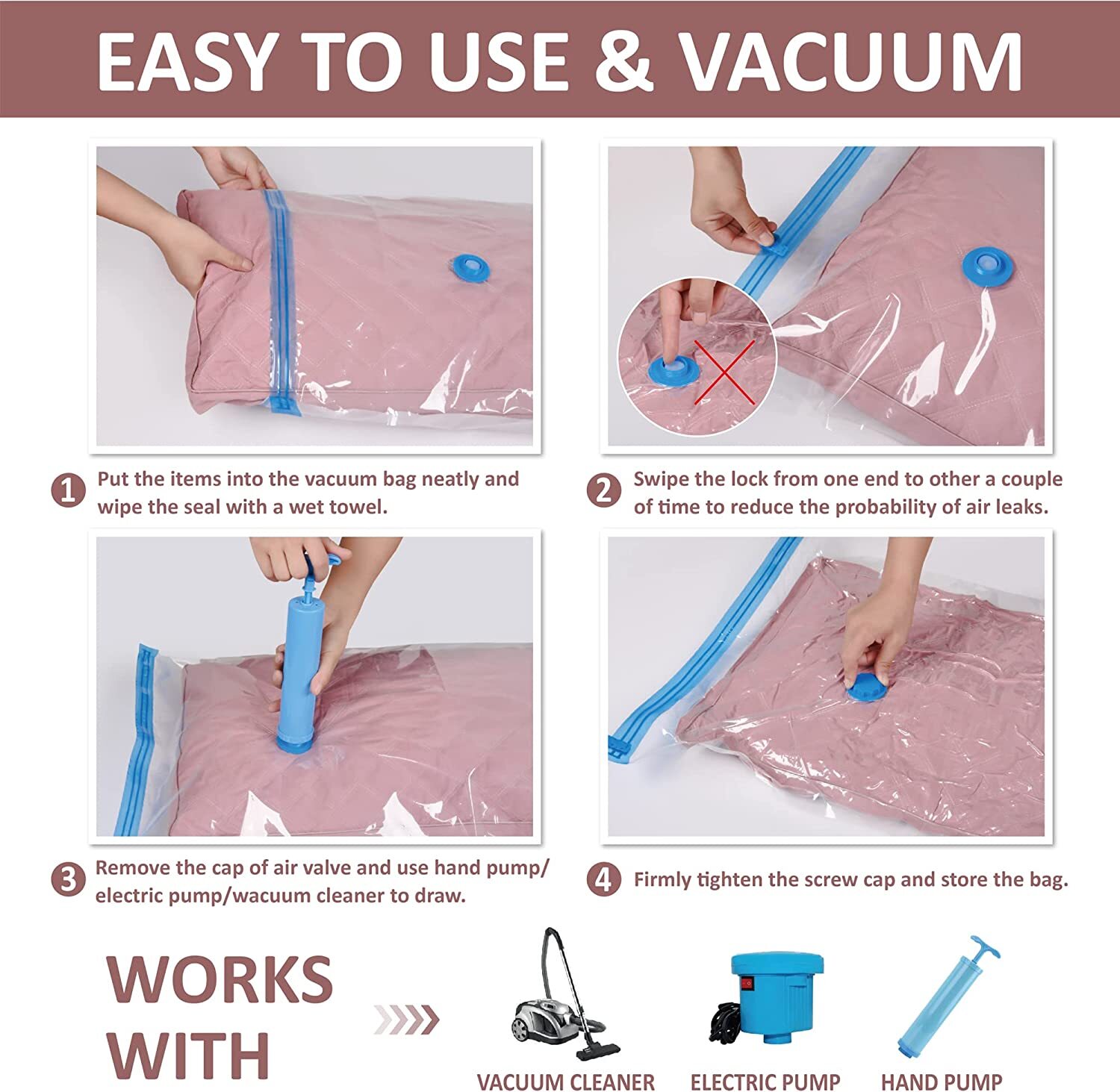 10 x Jumbo Vacuum Storage Bags Travel Space Saver Garment Seal Clothes Hand Pump