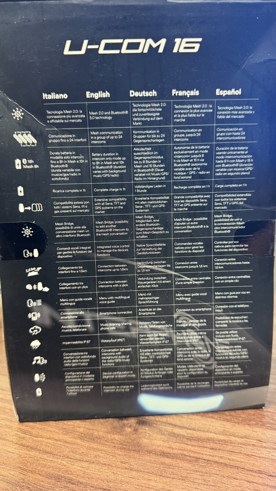 Interphone Cellularline Motorcycle Intercom Model U-Com 16 Bluetooth & Mesh