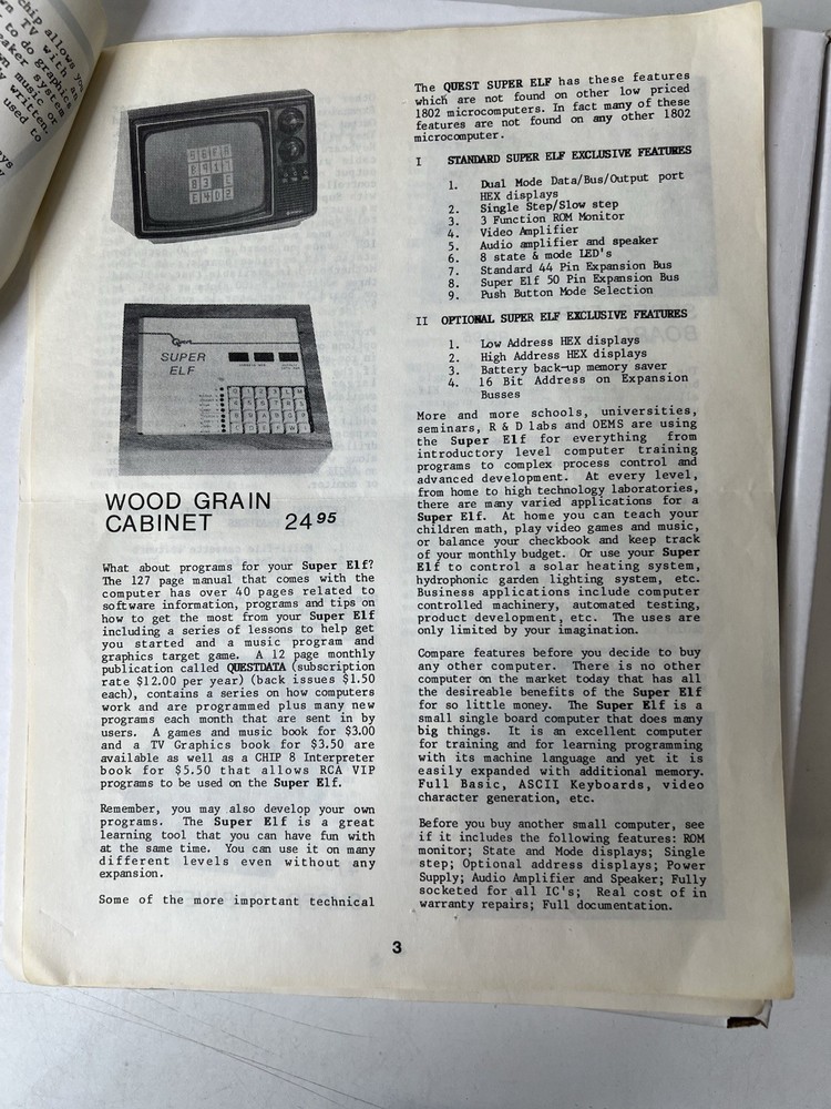 Quest Super ELF 1802 Expendable Micro Computer Accessories Catalog W Discription