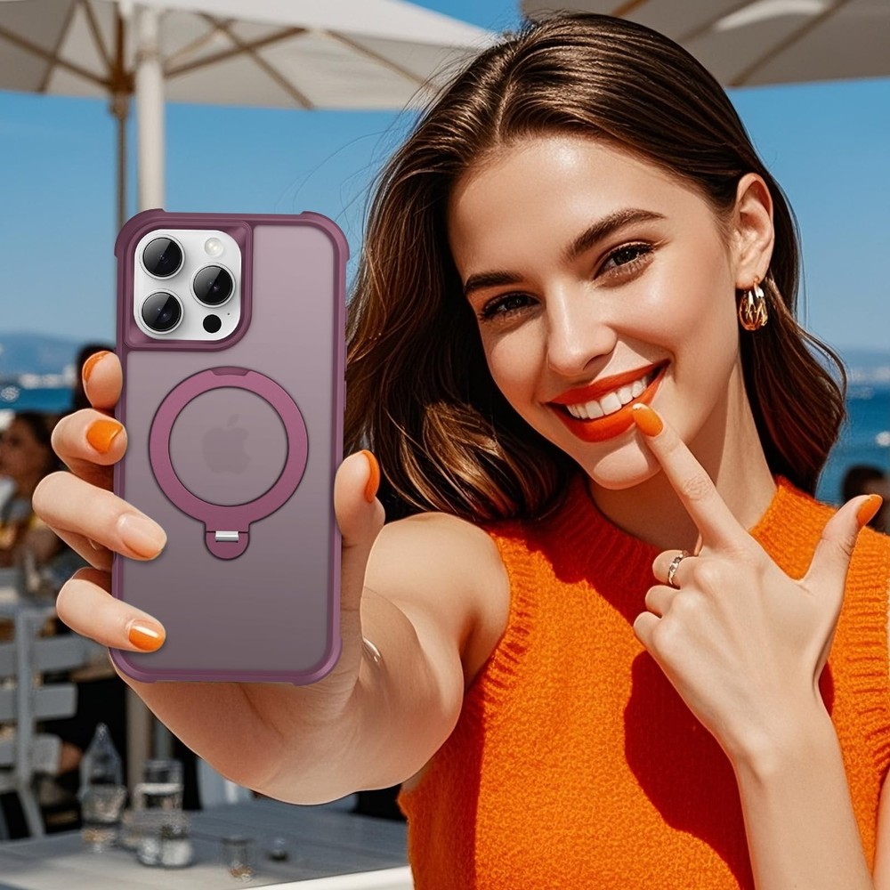 PIXIU 360° Spin Magnetic Stand iPhone 16 Pro Max Case Invisible Kickstand