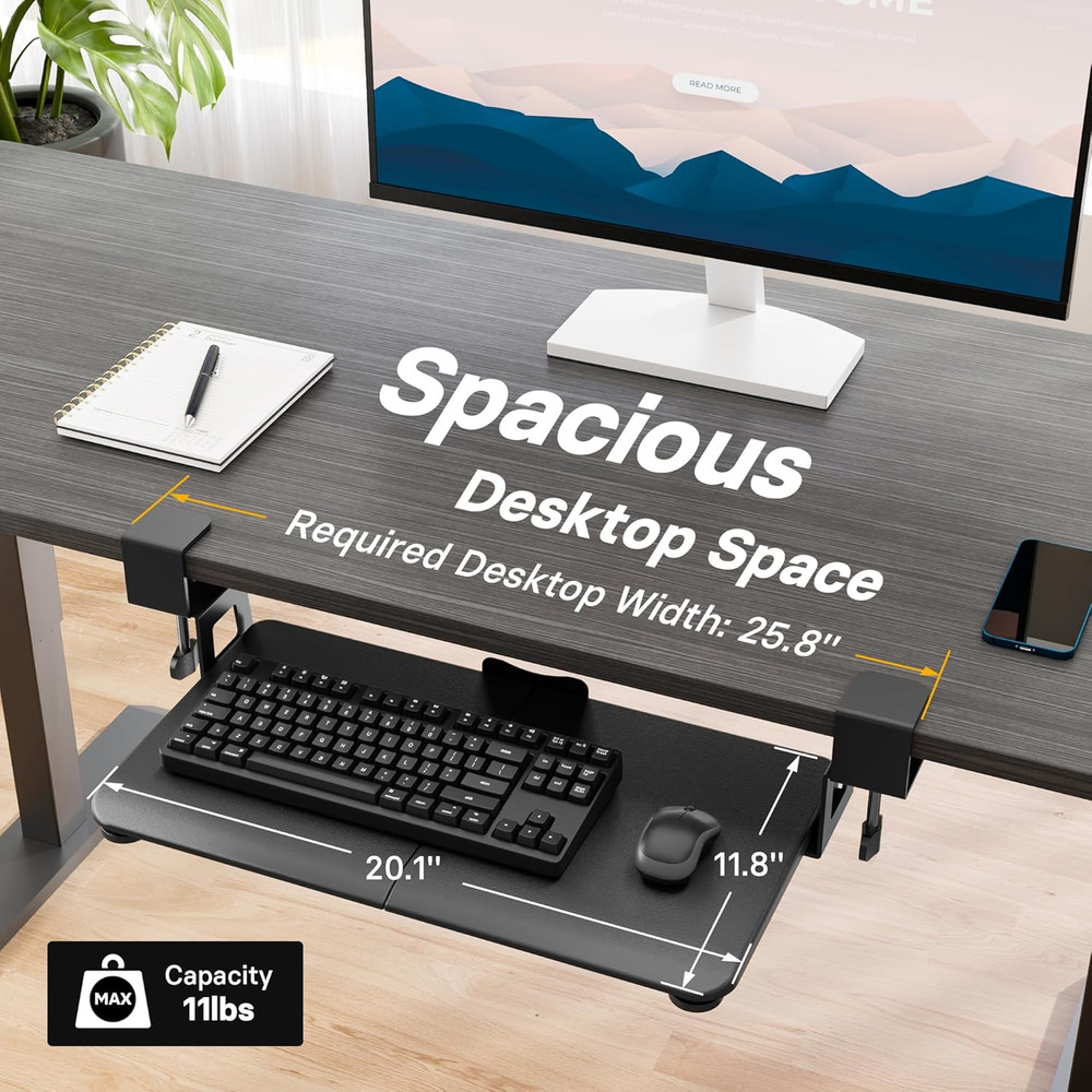 BONTEC KMT01-PJ under Desk Keyboard Tray, Pull-Out Keyboard & Mouse Platform wit