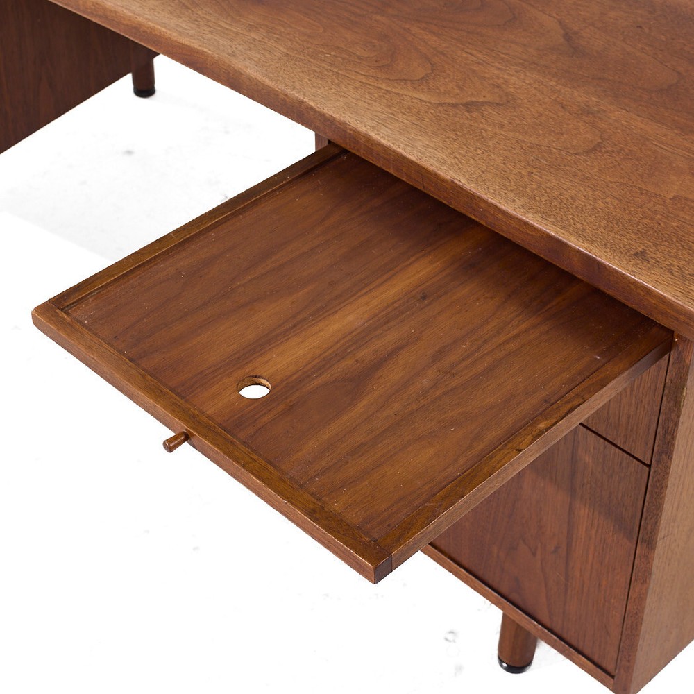 Jens Risom Style Mid Century Walnut Curved Executive Desk