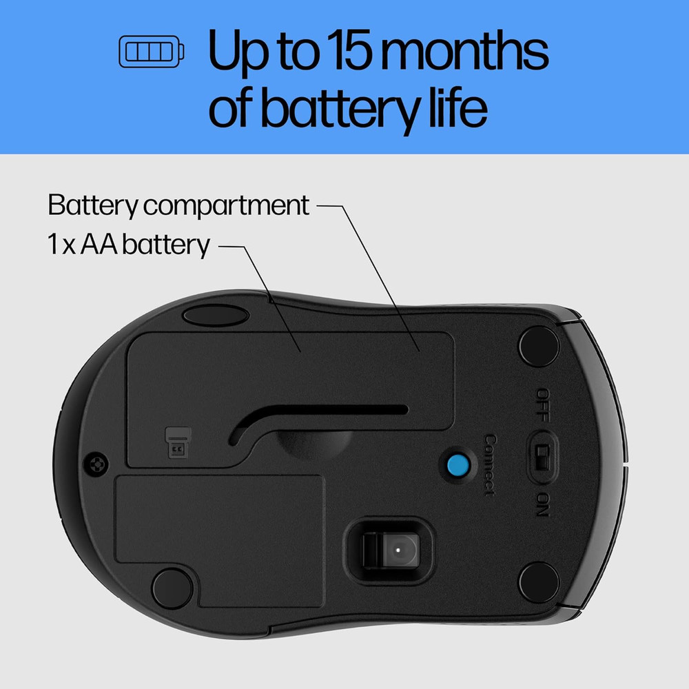 HP X3000 G2 Wireless Mouse - Ambidextrous 3-Button Control, & Scroll Wheel Multi