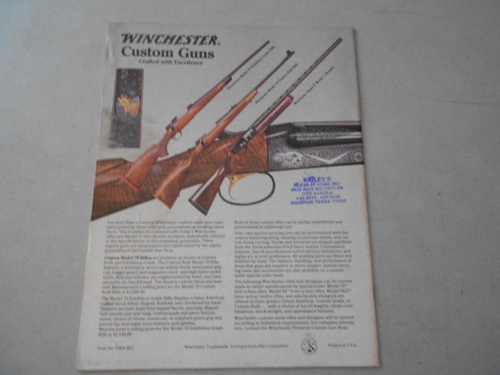 Winchester Sporting Arms Firearms Catalog 1988