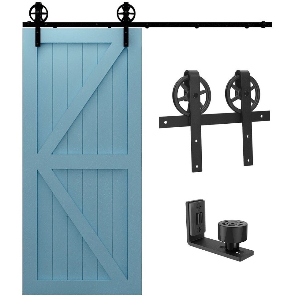 Big Wheel 5-12FT Sliding Barn Door Hardware Kit (Include Adjustable Floor Guide)