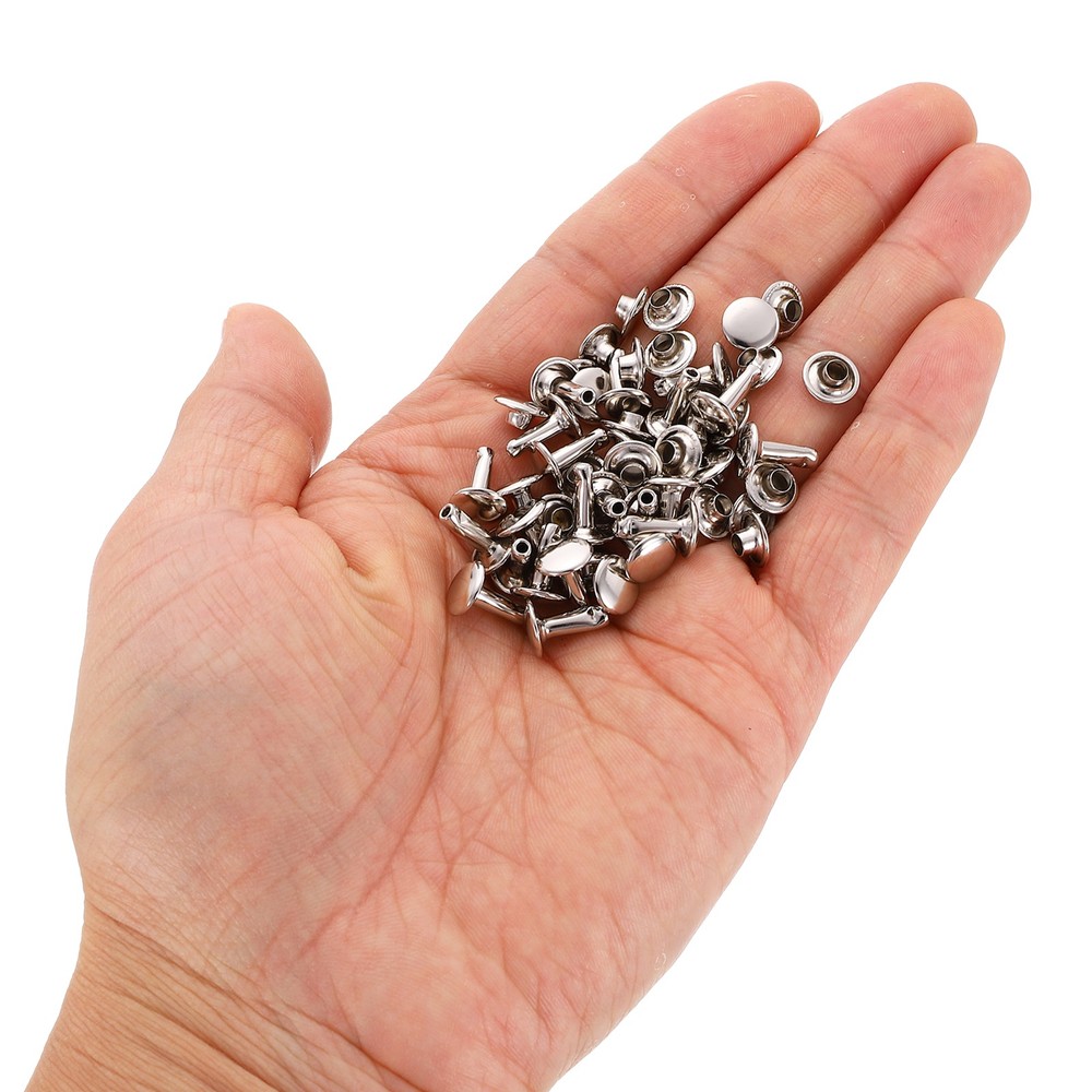 100Sets Double Cap Rivet 8x10mm Carbon Steel Round Head Snap Studs, Silver