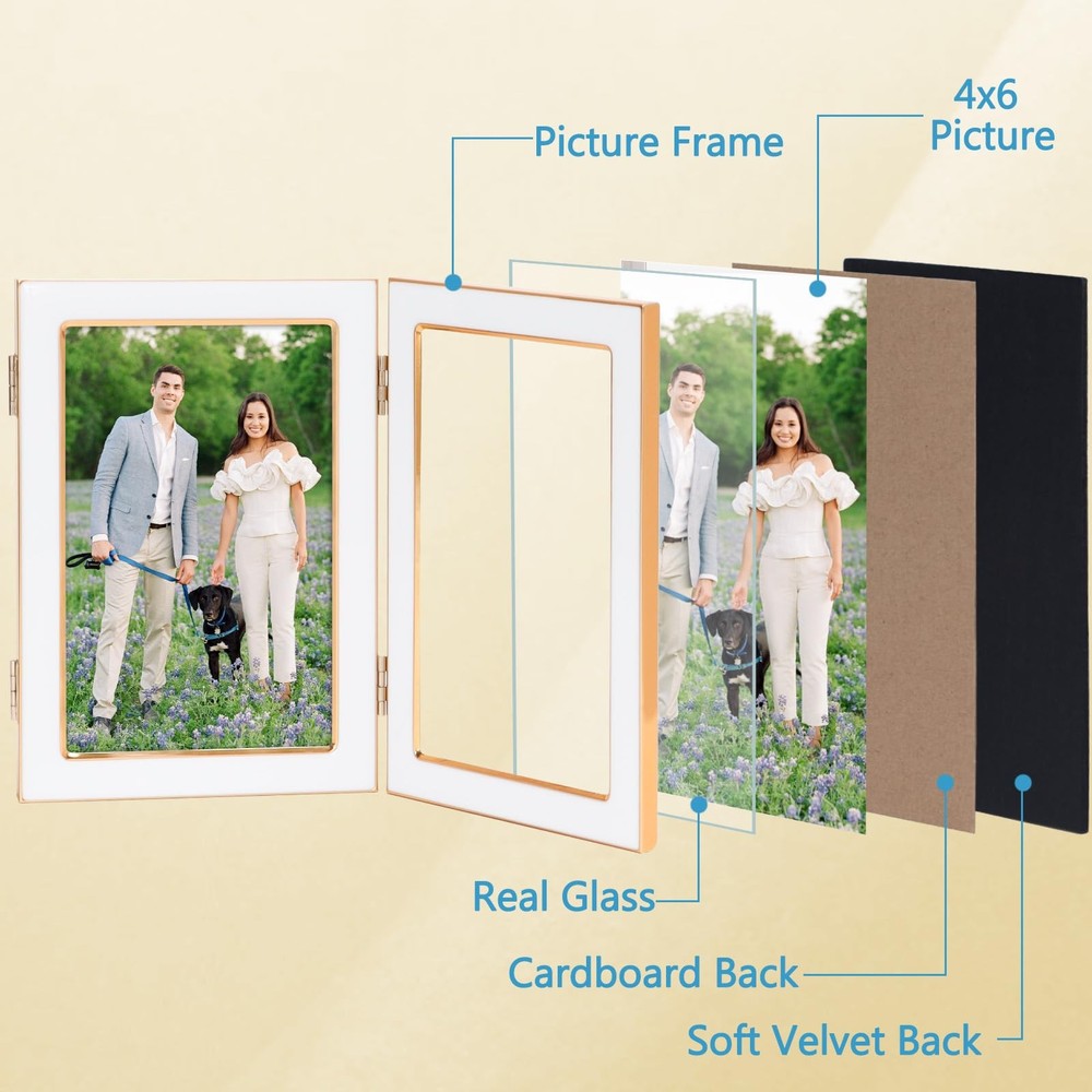 4x6 Trifold Picture Frame, Vertical White Hinged Frames Made to Display Three...