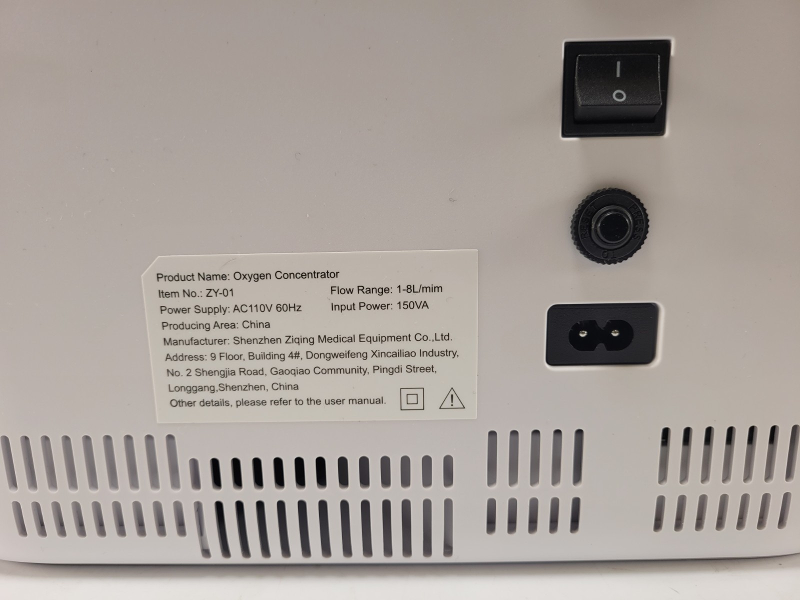 Ziqing ZY-01 Home O2 Concentrator Up to 93% 1-8L Min Asthma Apnea O2 Therapy