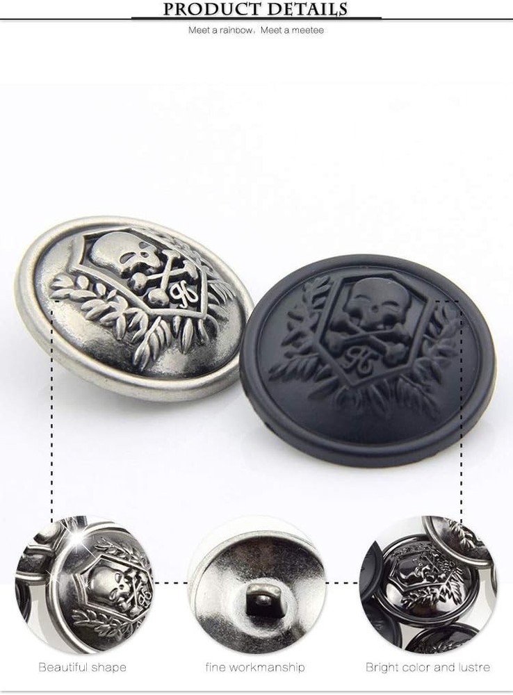 25mm Antique Silver Skull Buttons - 12 Pack for Style & Durability