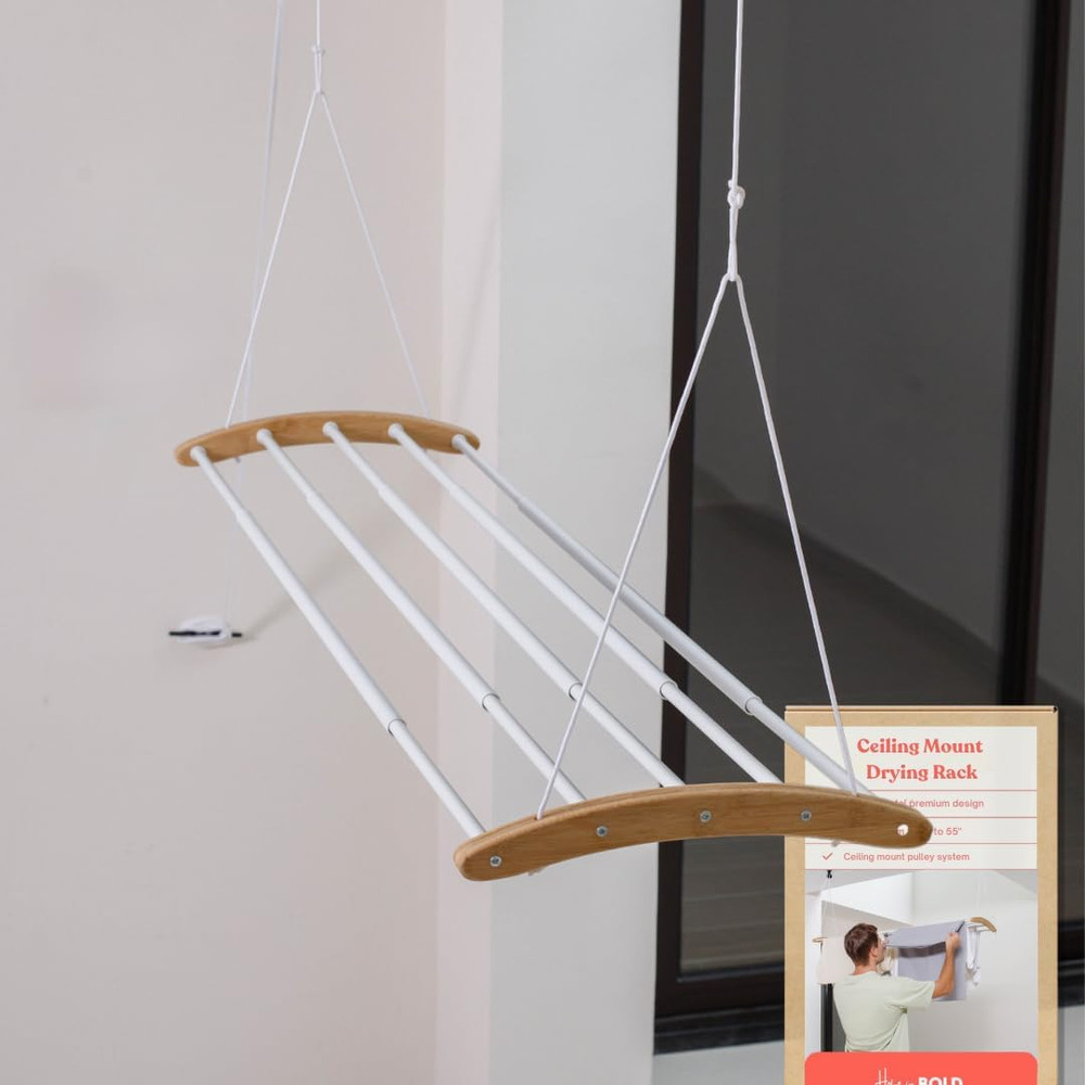 Space-Saving Ceiling Mounted Drying Rack - Pulley Clothes Dryer