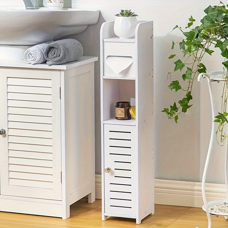 Slim Bathroom Storage Rack with Cupboard-Versatile Floor Standing Shelving Unit