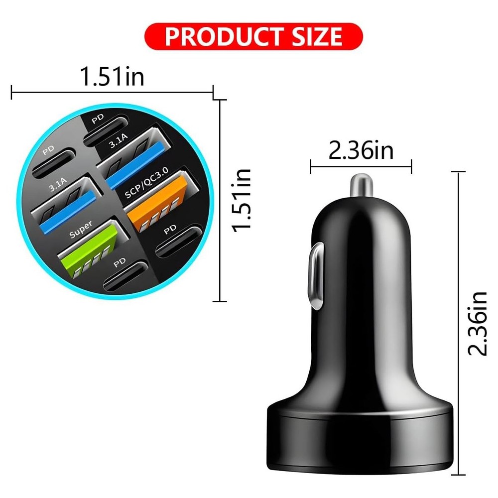 66W USB Car Charger Type C Fast Charging Phone Adapter Socket Cigarette Lighter