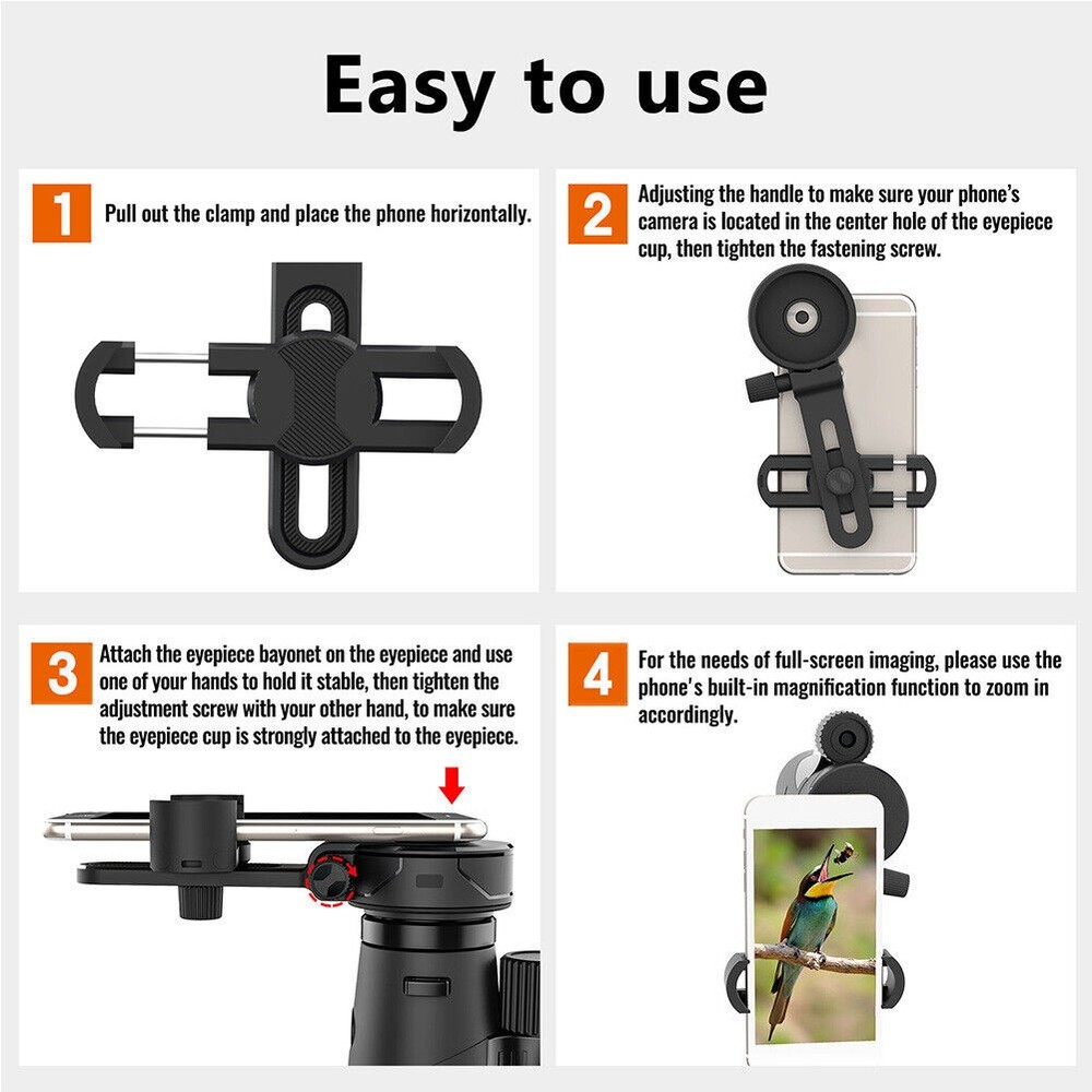 Universal Cell Phone Camera Clip Mount Spotting Scope Adapter Precise Focusing