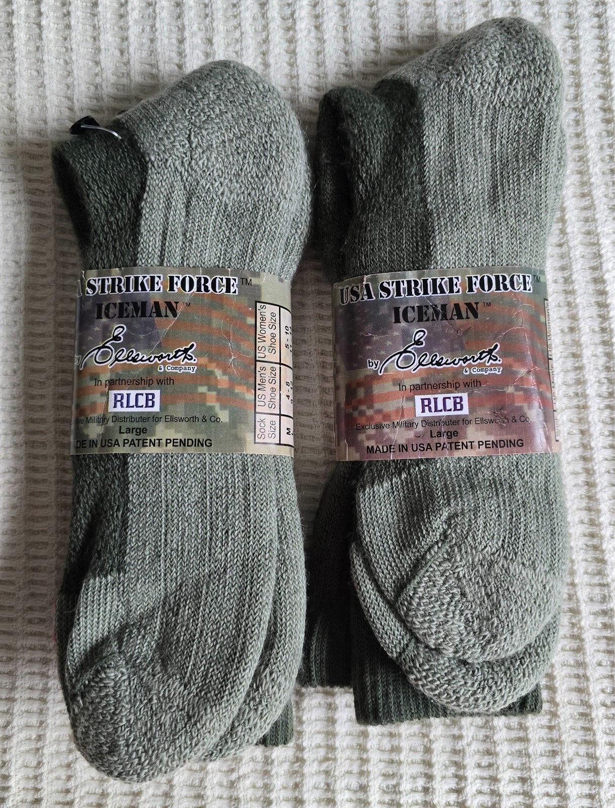 2 Pair USA STRIKE FORCE ICEMAN Men Large 9-12 Military Boot Socks Merino Alpaca