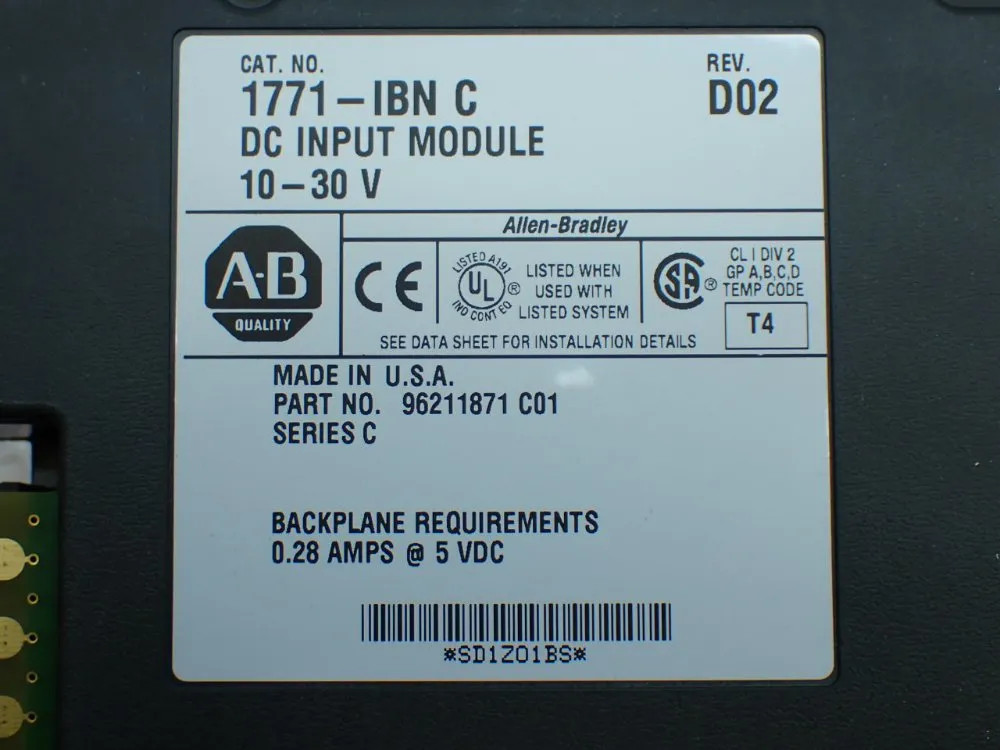 ALLEN-BRADLEY 4 HIGH TRUE INPUT MODULES 1771-IBN