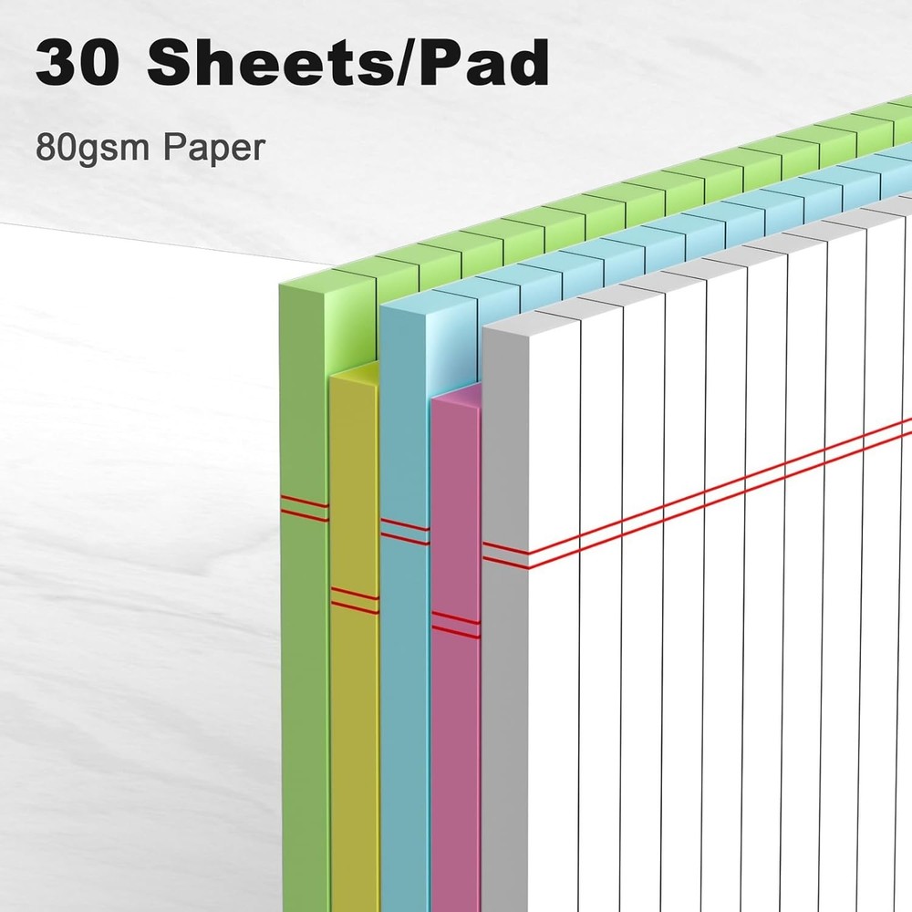 Durable 5 Pack Multicolor Notepads - 30 Sheets for Effective Note Taking