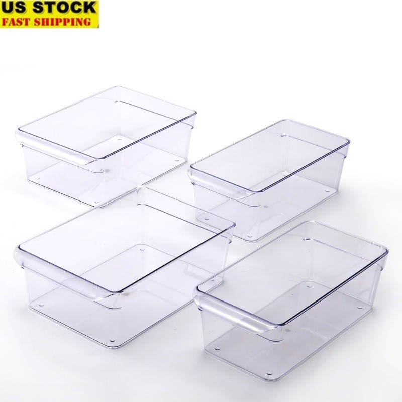 Clear Plastic Fridge Organizer Bins 4 Pack Stackable Storage Freezer Safe New
