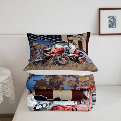 Farming Tractor Bed Comforter Set Size,Rustic Farmhouse Style Queen Multi 04