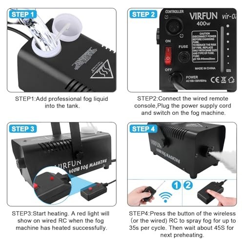 VIRFUN Fog Machine, Smoke Machine with Wireless&Wired Remote Control for Hallowe