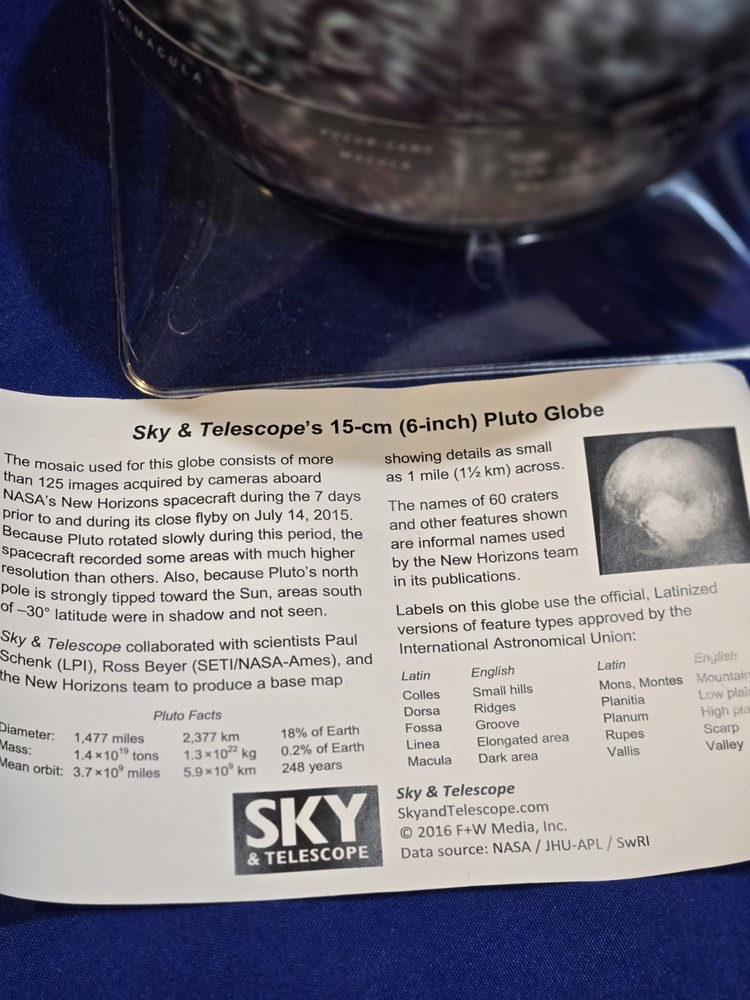 Sky & Telescope's 6" Pluto Globe NEW