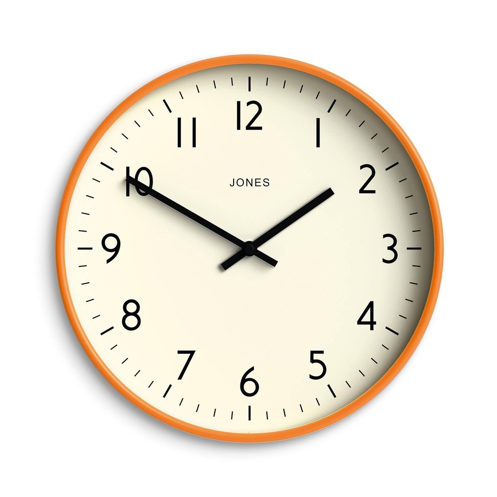 JONES CLOCKS® Studio wall Clock | Modern Round Style | 12 inch | Orange | E