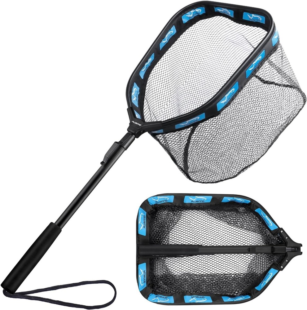 Rubber Coated Foldable Landing Net with Telescoping Pole