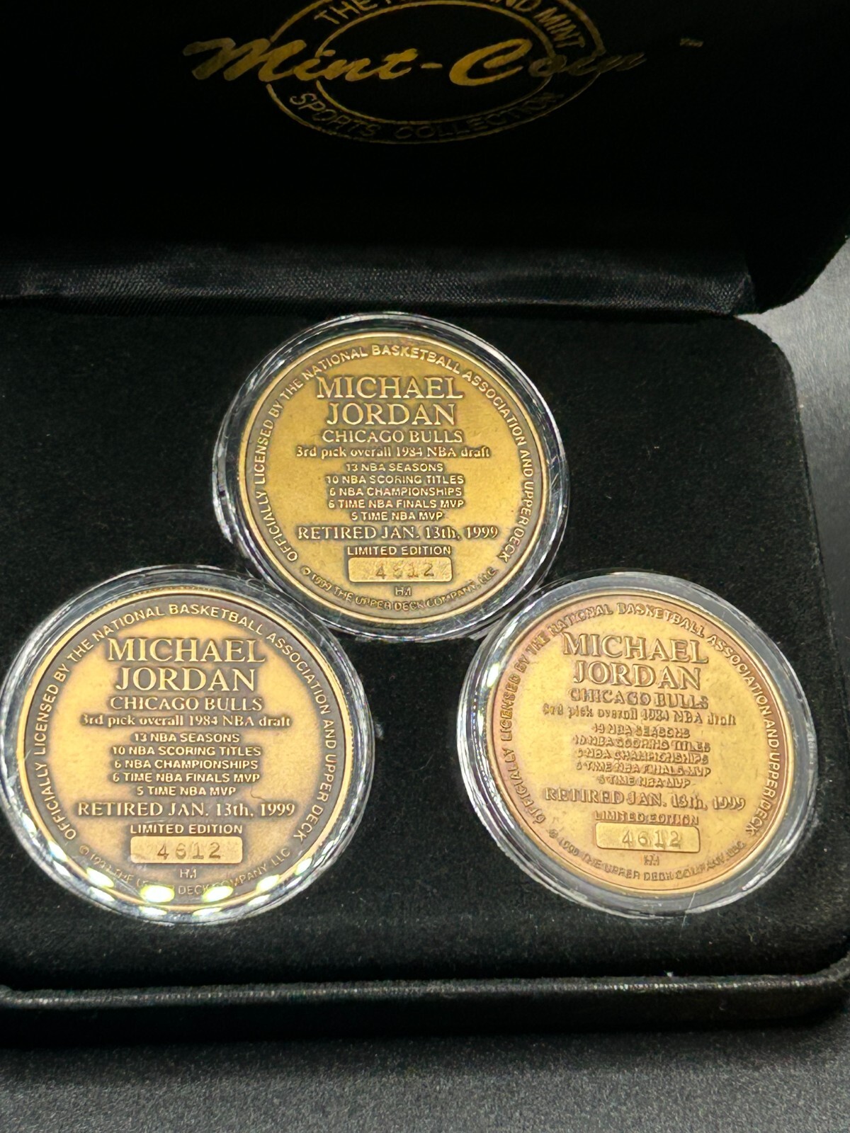 Michael Jordan 1999 Highland Mint Retired 3 Bronze Coin Set #d 4612/5000 w Bonus