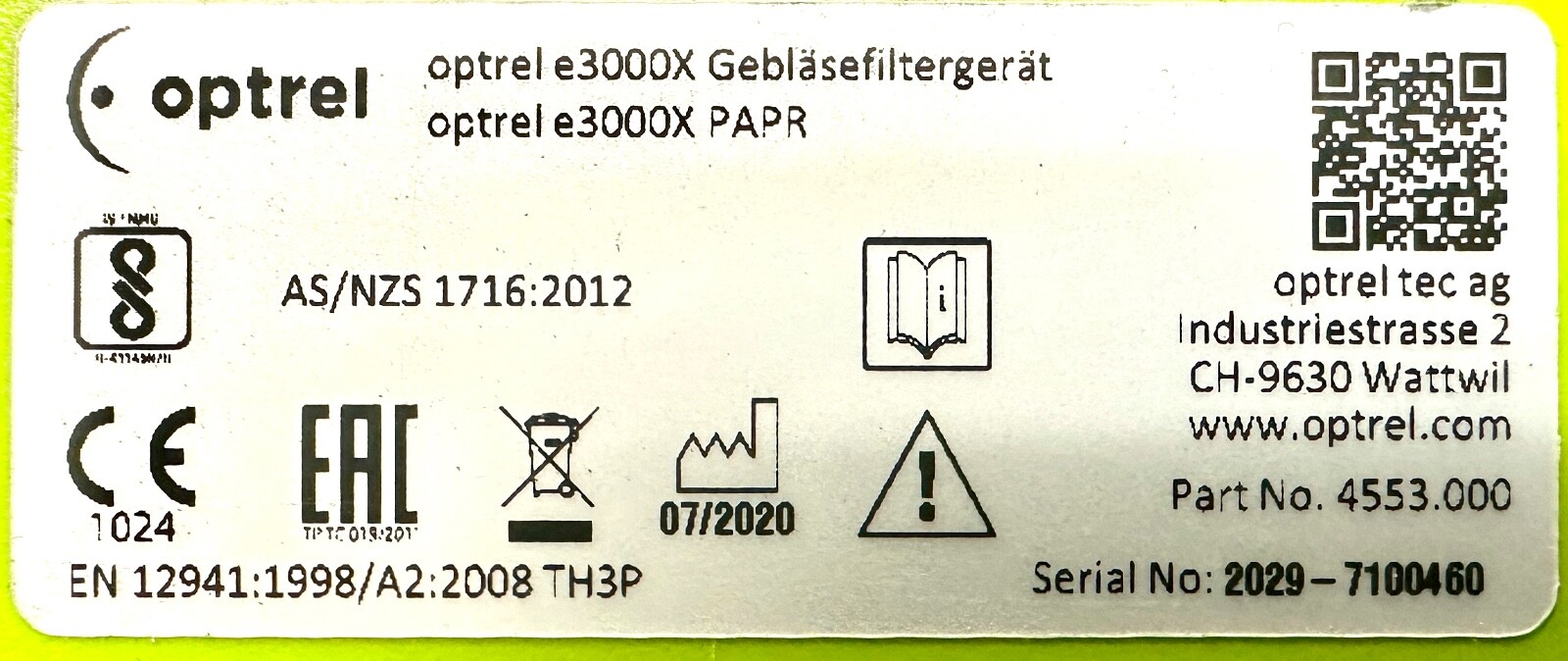 NEW OPEN BOX OPTREL CLEARMAXX PAPR E3000X SYSTEM UP TO 18 HOUR BATTERY/TOTE