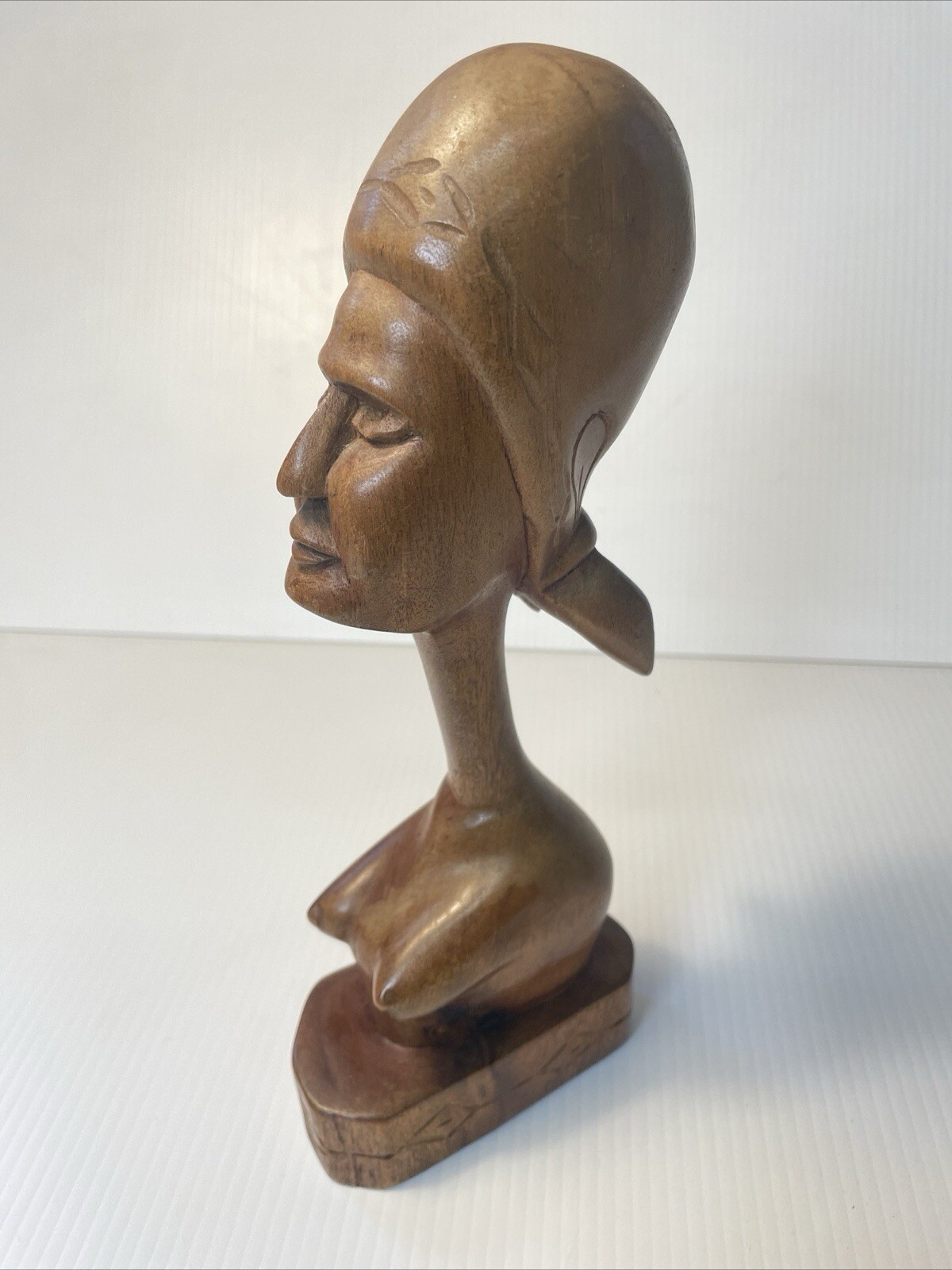 African Haitian Woman Bust Hand Carved Wood Tribal Figurine Art Statue Nude