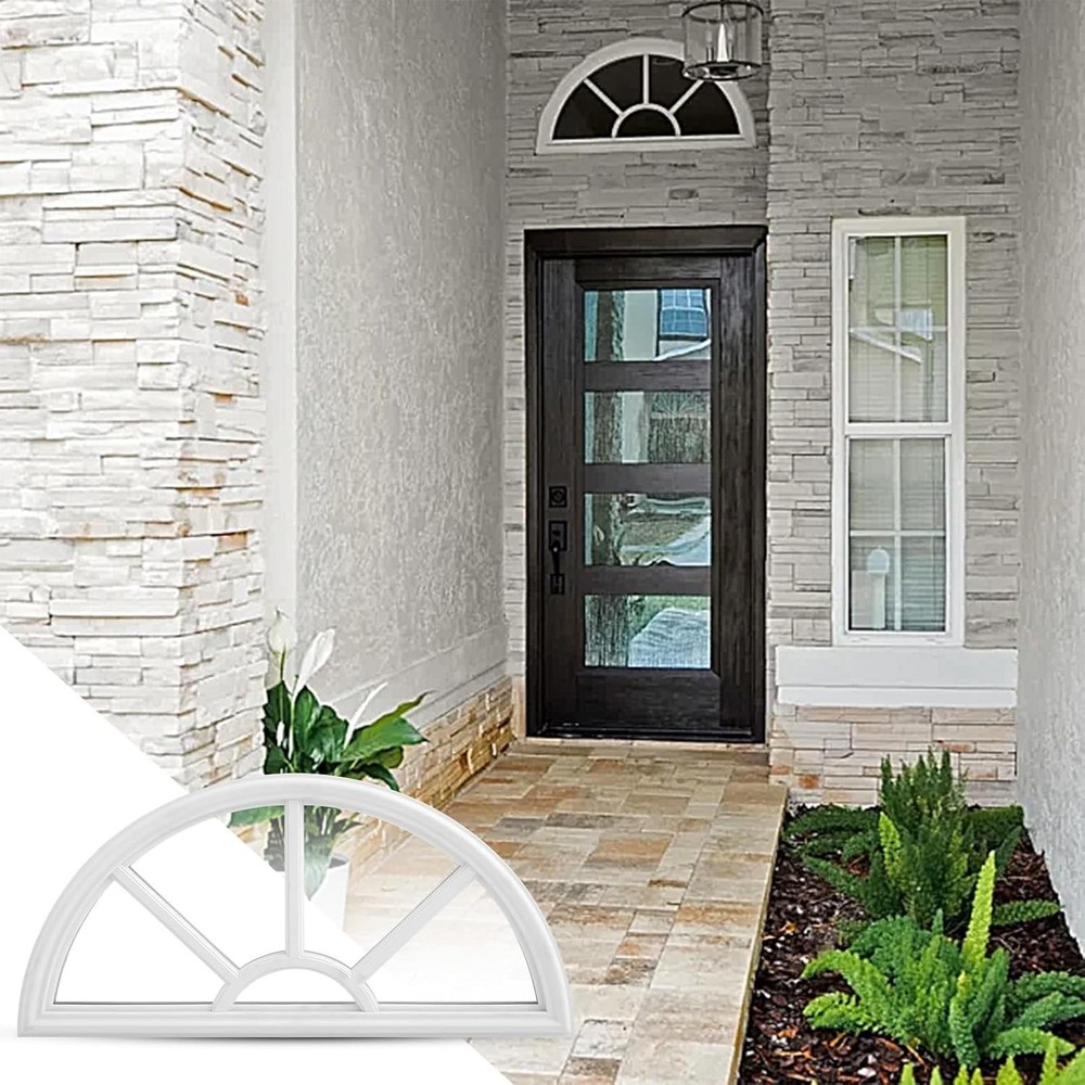 22" x 10" Entry Door Glass Insert - Elegant Half Round Low-e Window Replacement
