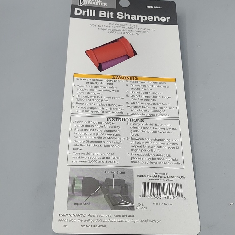Drill Master Drill Bit Sharpener with Built-In Guide: 5/64" to 1/2" New